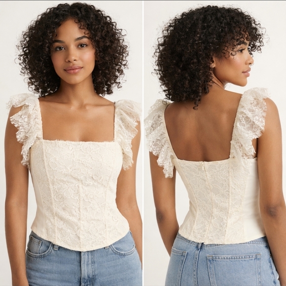 Free People Tops - Free People Intimately Ivory Lace Boho Ruffle Strap Corset Top XL NWT
